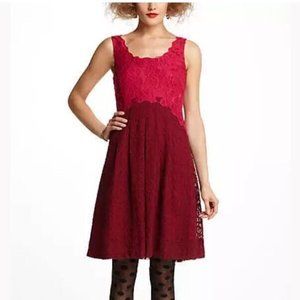 Anthropologie MOULINETTE SOEURS Carmindy Lace Dress Burgundy Red Floral - Size 4